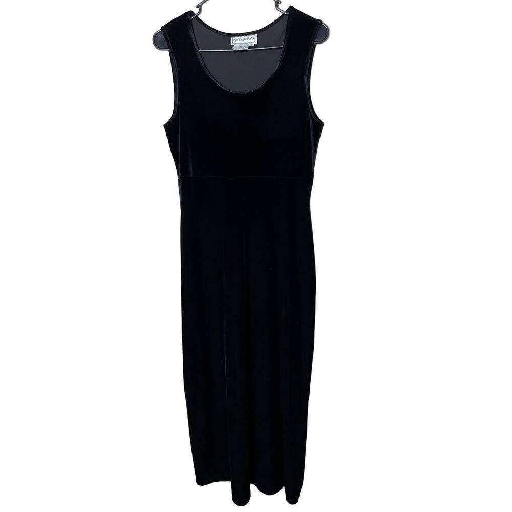 Karin Stevens Womens Size 6 Black Velvet Vintage 90s Maxi Dress Scoop Neck